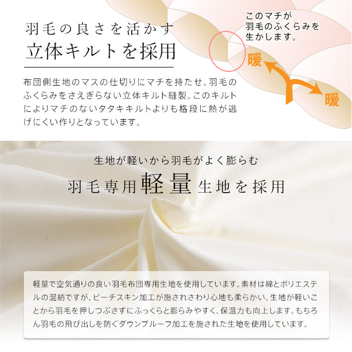 羽毛布団 ダブル ハンガリーホワイトダック90% 370DP 洗える ランドリッシュ 7年保証 専門店品質 ダウン 羽毛掛け布団 羽毛ふとん 日本製 立体キルト コインランドリー