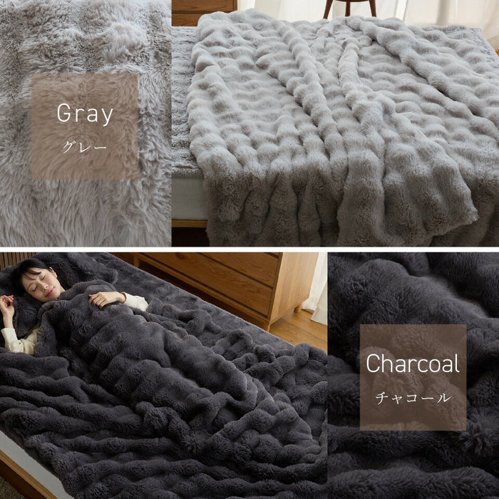 もこもこ毛布 LUXZA ラグザ ラビットファー シングル セミダブル ダブル クイーン 冬 ひざ掛け ハーフ ブランケット モコモコ かわいい とろふわ もこもこ ふわとろ フランネル 2枚合わせ 洗える