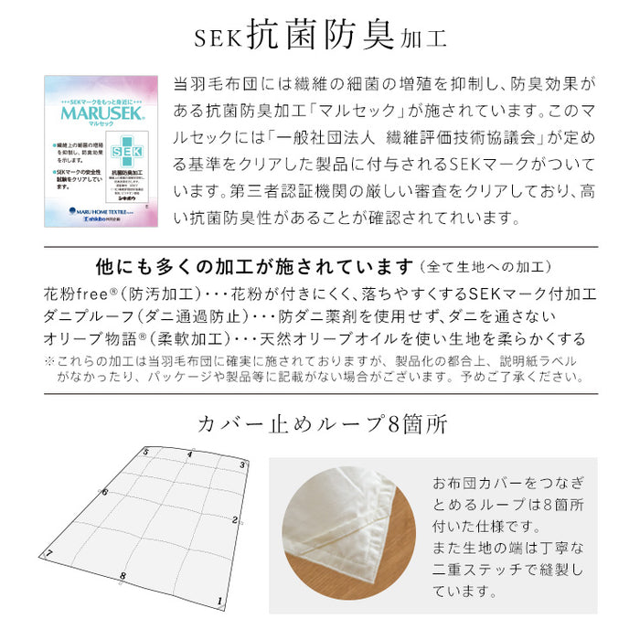 羽毛布団 ダブル ハンガリーホワイトダック90％ 370DP 洗える ランドリッシュ 7年保証 専門店品質 ダウン 羽毛掛け布団 羽毛ふとん 日本製 立体キルト コインランドリー