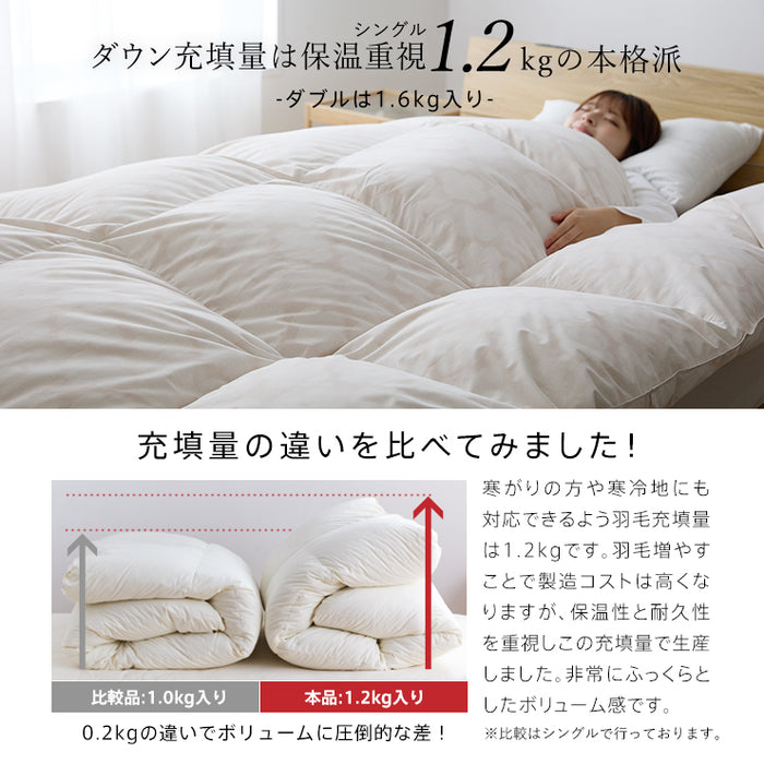羽毛布団 ダブル ハンガリーホワイトダック90％ 増量1.6kg 370DP 洗える ランドリッシュ 7年保証 専門店品質 ハンガリアン ダウン 羽毛掛け布団 羽毛ふとん 日本製 立体キルト コインランドリー