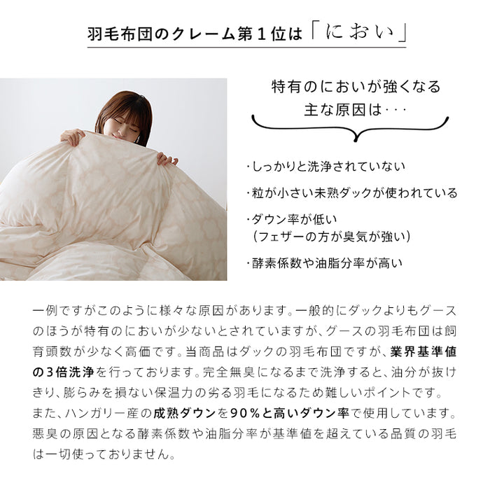 羽毛布団 ダブル ハンガリーホワイトダック90％ 増量1.6kg 370DP 洗える ランドリッシュ 7年保証 専門店品質 ハンガリアン ダウン 羽毛掛け布団 羽毛ふとん 日本製 立体キルト コインランドリー