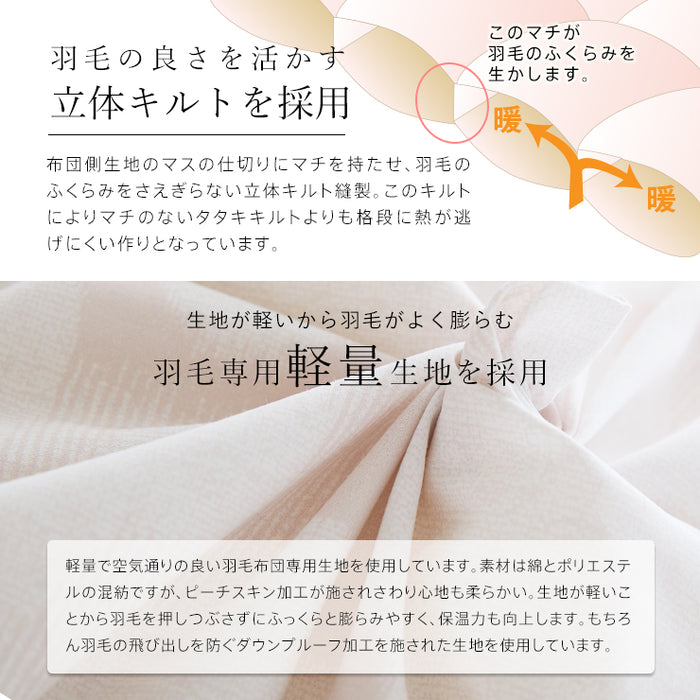 羽毛布団 ダブル ハンガリーホワイトダック90％ 増量1.6kg 370DP 洗える ランドリッシュ 7年保証 専門店品質 ハンガリアン ダウン 羽毛掛け布団 羽毛ふとん 日本製 立体キルト コインランドリー