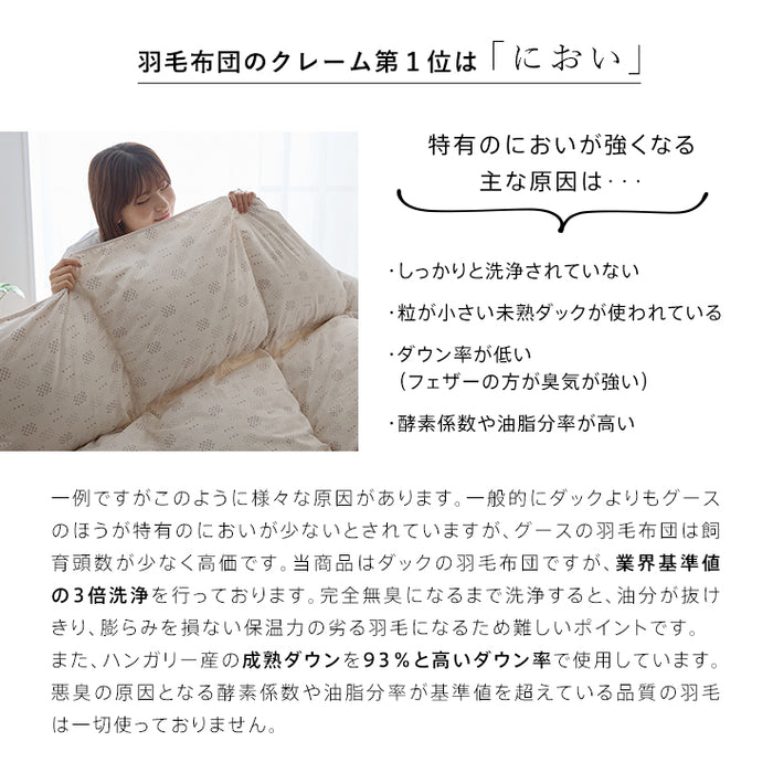 羽毛布団 ダブル ハンガリーホワイトダック93％ 400DP 洗える ランドリッシュ 7年保証 専門店品質 ハンガリアン ダウン 羽毛掛け布団 羽毛ふとん 日本製 立体キルト コインランドリー