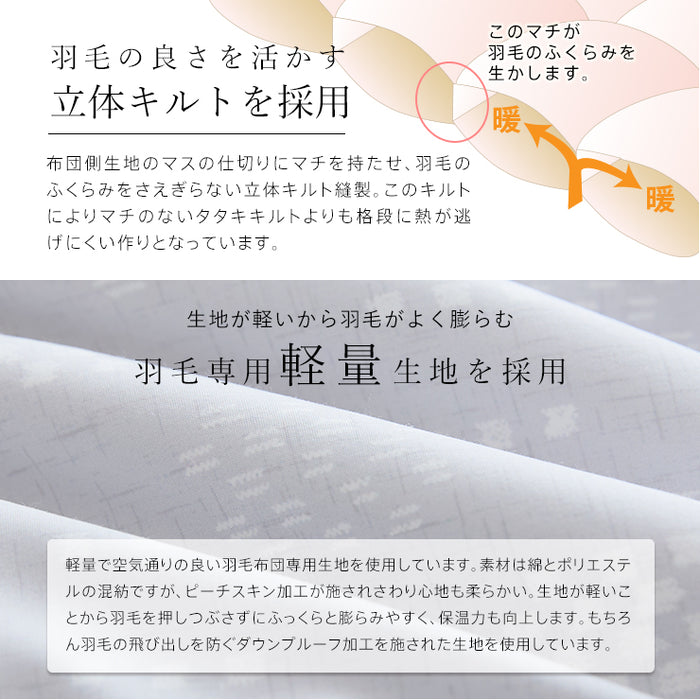 羽毛布団 ダブル ハンガリーホワイトダック93％ 400DP 洗える ランドリッシュ 7年保証 専門店品質 ハンガリアン ダウン 羽毛掛け布団 羽毛ふとん 日本製 立体キルト コインランドリー