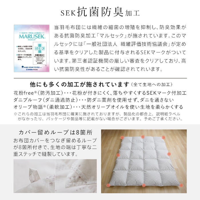羽毛布団 セミダブル ハンガリーホワイトダック93％ 400DP 洗える ランドリッシュ 7年保証 専門店品質 ハンガリアン ダウン 羽毛掛け布団 羽毛ふとん 日本製 立体キルト コインランドリー (コピー)