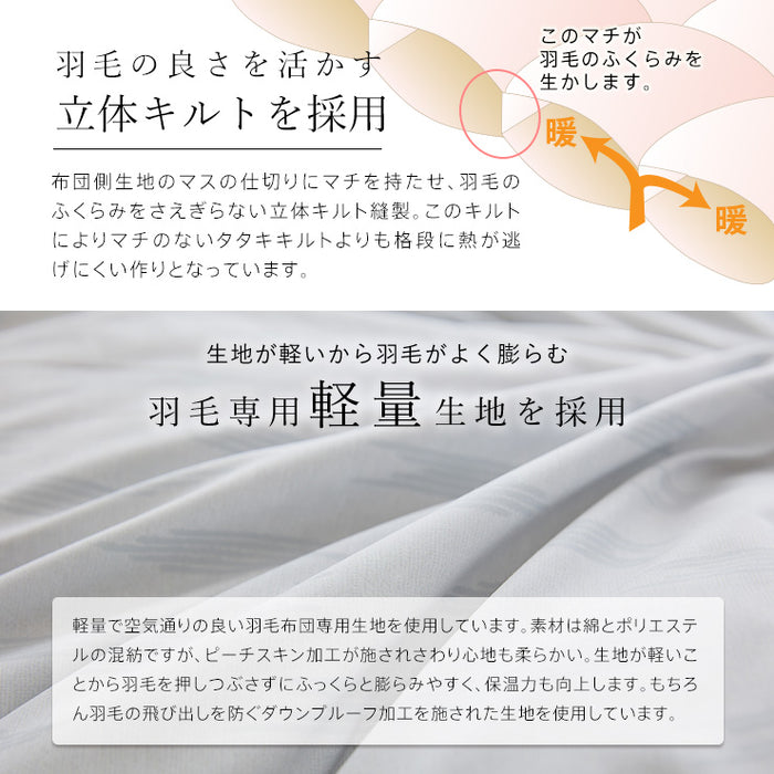洗える 羽毛布団 ホワイトダウン93％ 400dp 羽毛掛け布団 ニオイが少ない ホワイトダックダウン 羽毛ふとん 日本製 立体キルト 洗浄度3倍 コインランドリー