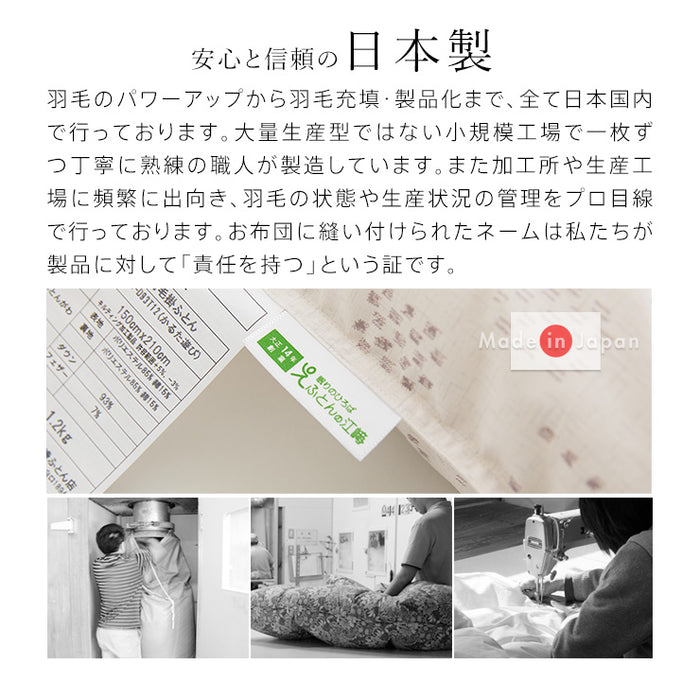 洗える 羽毛布団 ホワイトダウン93％ 400dp 羽毛掛け布団 ニオイが少ない ホワイトダックダウン 羽毛ふとん 日本製 立体キルト 洗浄度3倍 コインランドリー