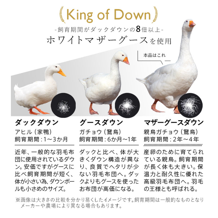 マザーグース 羽毛布団 布団カバー付 マザーホワイトグースダウン93％ 420dp 羽毛掛け布団 羽毛ふとん 昭和西川 日本製 立体キルト 超長綿60サテン生地