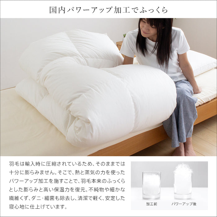 ポーランド産ホワイトグースダウン 羽毛布団 選べる ダウン 93% DP400 90% DP370 側生地 綿100% 80超長綿 サテン ファインマイクロ 羽毛量 通常 増量 清浄度3倍 羽毛掛け布団 羽毛ふとん 日本製 立体キルト