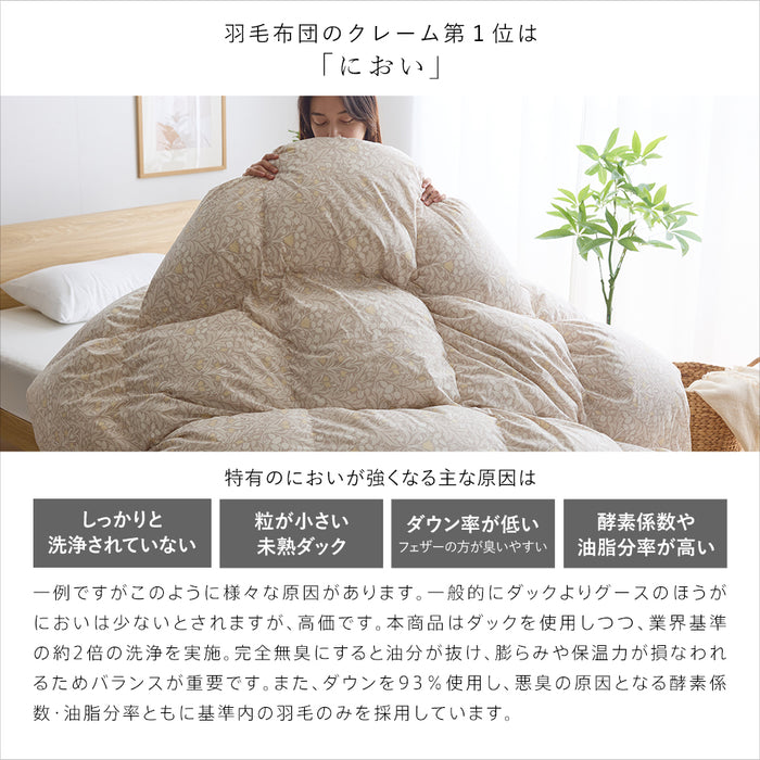 洗える 羽毛布団 ホワイトダウン93％ 400dp 羽毛掛け布団 ニオイが少ない ホワイトダックダウン 羽毛ふとん 日本製 立体キルト 洗浄度3倍 コインランドリー