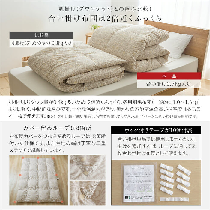 羽毛合掛け布団 ホワイトダウン93％ 5年保証 羽毛 合掛け布団 シングル セミダブル ダブル 400dp マンションタイプ 羽毛布団 合い掛け 羽毛合い 日本製 立体キルト
