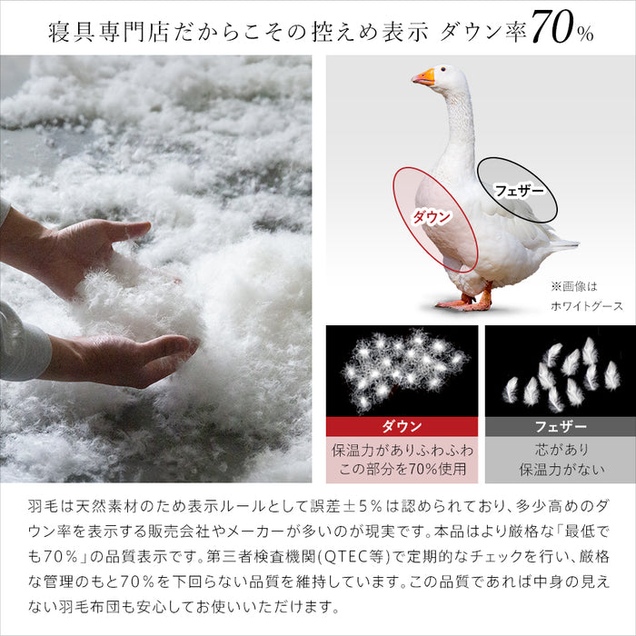 羽毛肌掛け布団 ダウンケット 洗える ウォッシャブル シングル 春用 夏用 秋用 ホワイトダウン70％ 0.25kg入り ダウンケット 羽毛肌掛けふとん 羽毛布団 羽毛ふとん