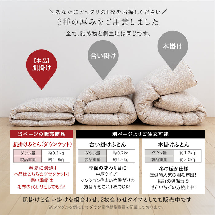 ダウン93％ 羽毛肌掛け布団 DP400 ダウンケット 洗える ウォッシャブル