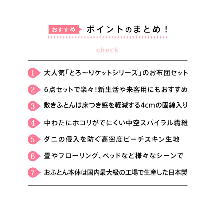 【新発売記念価格】とろ〜り ふとん6点セット シングル 掛け布団 敷き布団 まくら とろーりケット3点カバー のセット