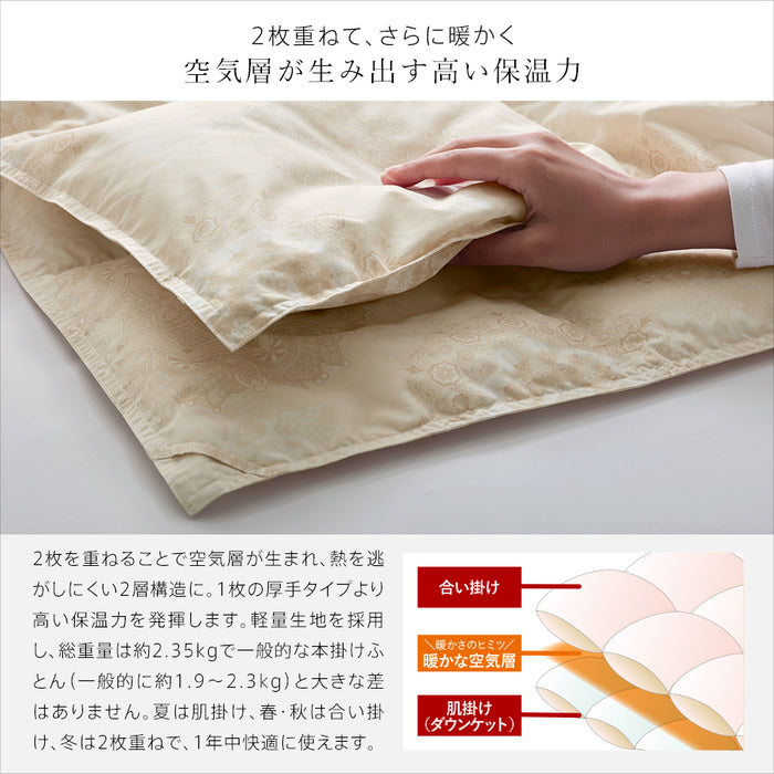 2枚合わせ羽毛布団 洗える シングル 羽毛布団 デュエット オールシーズン 合い掛け 肌掛け ダウンケット 2枚合せ 2枚重ね 洗える羽毛布団