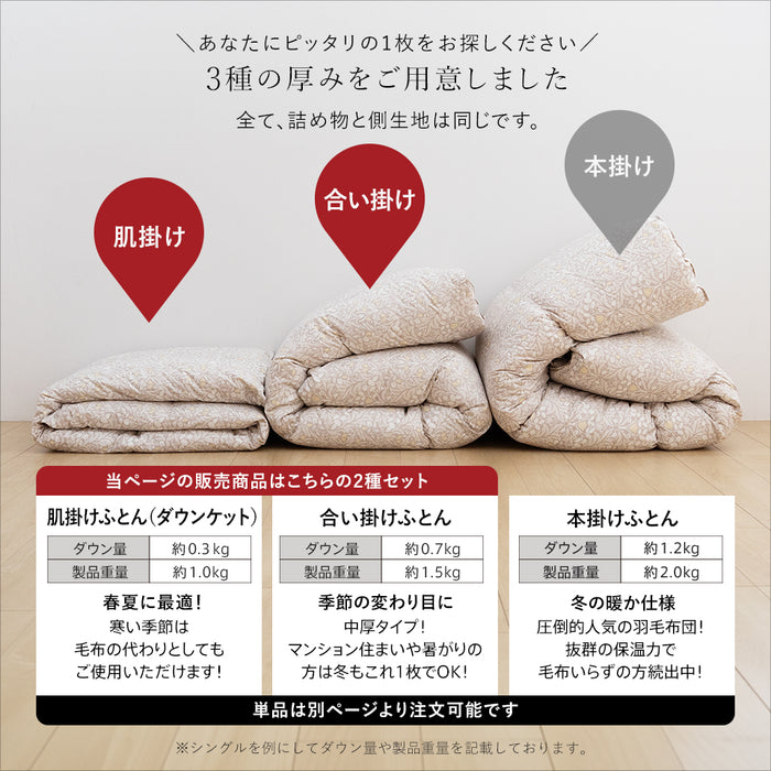 2枚合わせ羽毛布団 ホワイトダウン93％ 400dp 羽毛 洗える 羽毛布団 デュエット ホワイトダックダウン93％ オールシーズン 合い掛け 肌掛け ダウンケット 日本製 2枚合せ