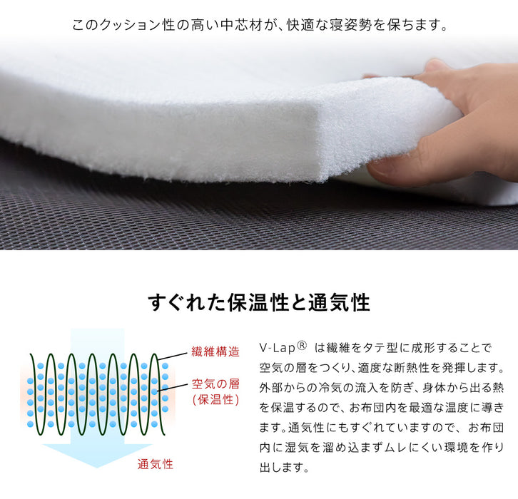 マットレストッパー テイジン V-Lap 使用 シングル 95x205cm 体圧分散 寝疲れしにくい 重ねるだけ 寝姿勢を整える 高通気 高弾力 軽量 軽い コシのある中芯 クッション性 底打ち感がない 敷布団 敷き布団 日本製